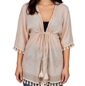 Shiraleah Baby Pink  Indian Print Tassel Swim Cover-Up OsFM